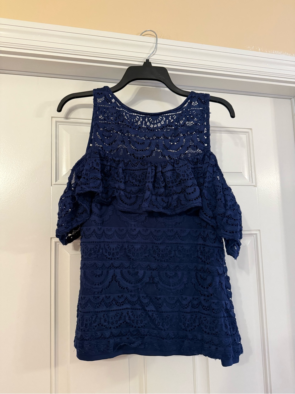 Lilly Pulitzer Navy Crochet Lace Cold-Shoulder Top